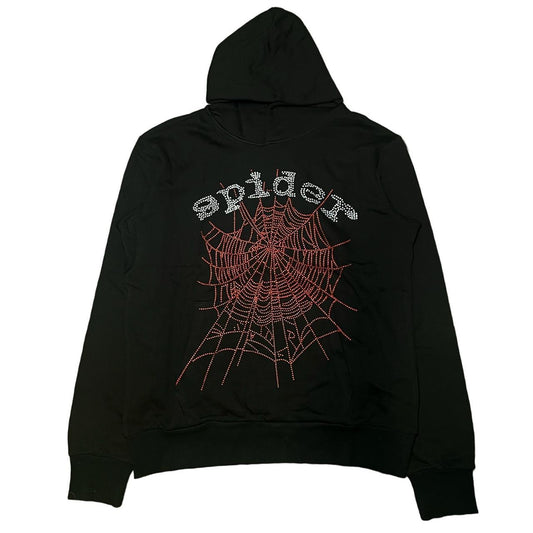 Sp5der Rhinestone OG Web V2 Hoodie 'Black' - Stylish & Comfortable